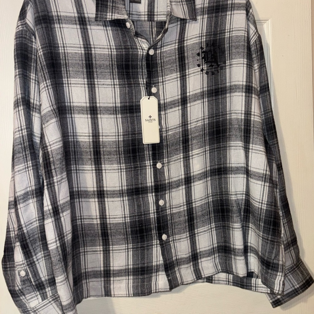 Saints  studio Black and White Plaid Long Sleeve Shirt